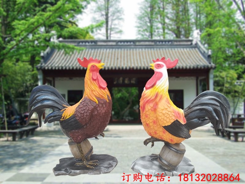 玻璃钢彩绘公鸡庭院仿铜动物(wù)雕塑