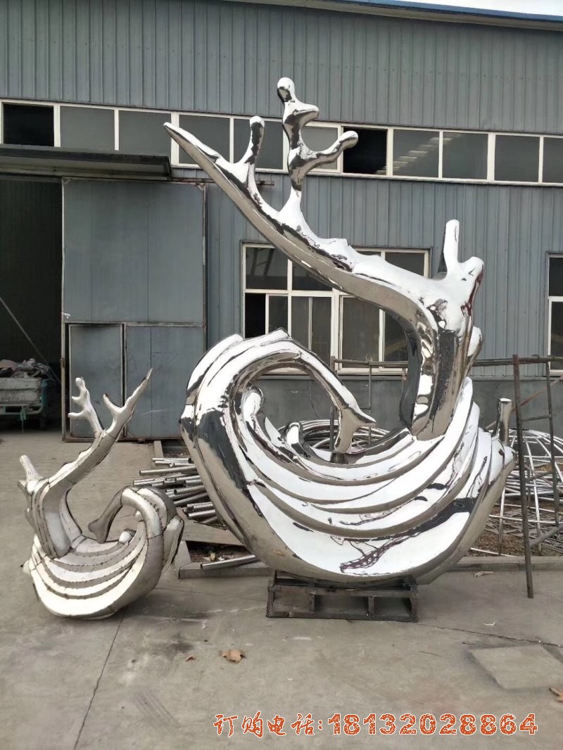 不锈钢抽象海浪浪花(huā)雕塑 园林不锈钢雕塑