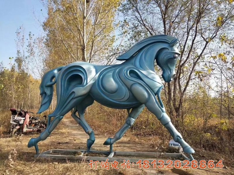 玻璃钢仿铜青铜抽象奔马 公园动物(wù)雕塑