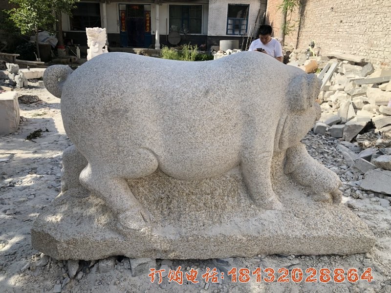 公园石雕母子猪 大理(lǐ)石动物(wù)雕塑 
