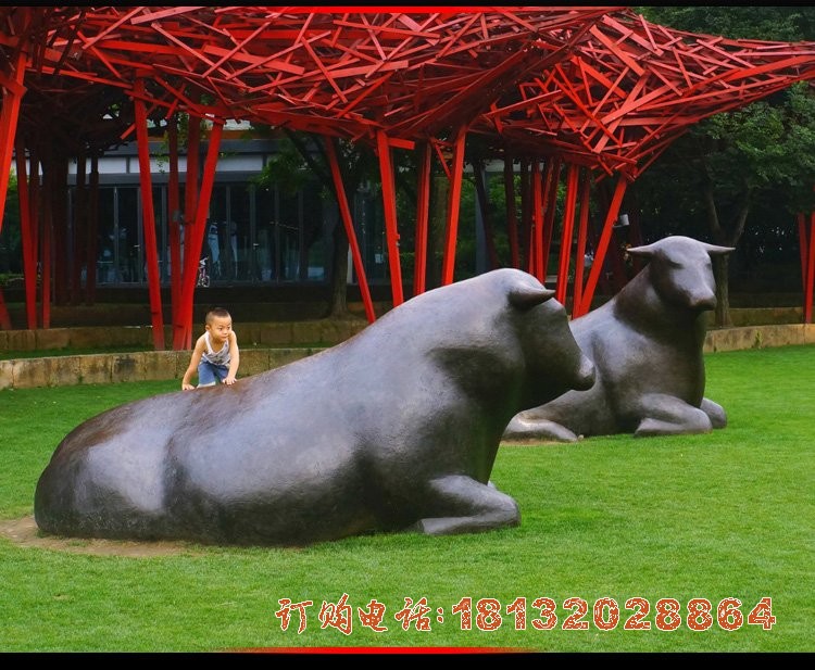 抽象牛铜雕 公园动物(wù)铜雕