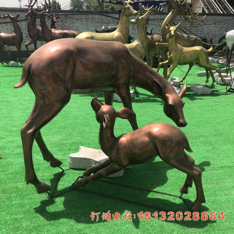 公园铜雕母子鹿雕塑