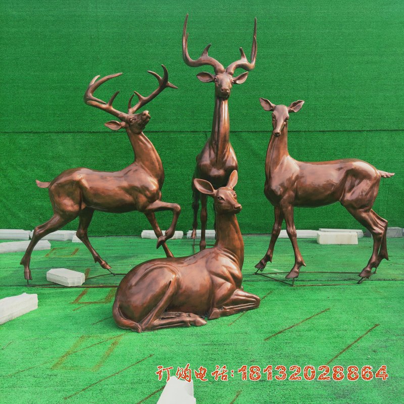 红铜雕鹿群雕塑