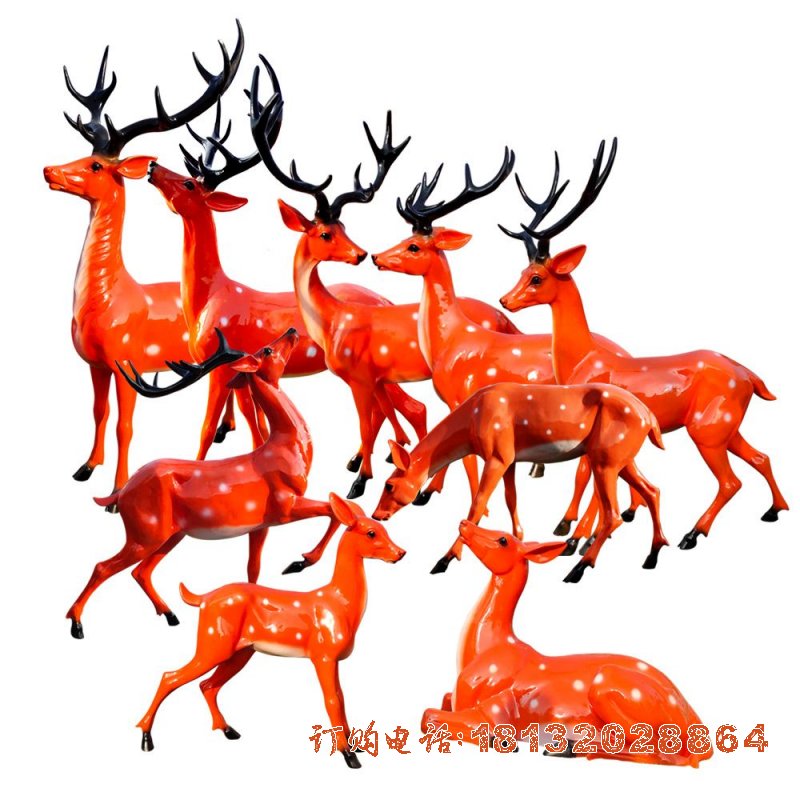 公园玻璃钢仿真梅花(huā)鹿群雕塑