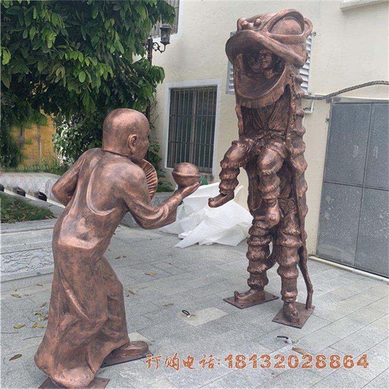 民(mín)俗舞狮人物(wù)铜雕