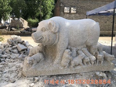 公园大理(lǐ)石母子猪石雕