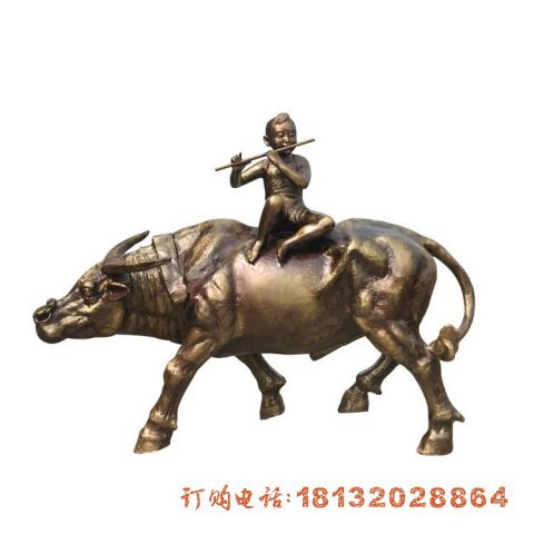 铸铜牧童牛雕塑