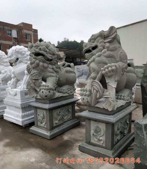 大理(lǐ)石献钱狮南方狮子雕塑