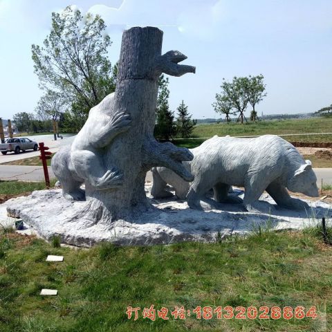 石雕狗熊公园动物(wù)雕塑